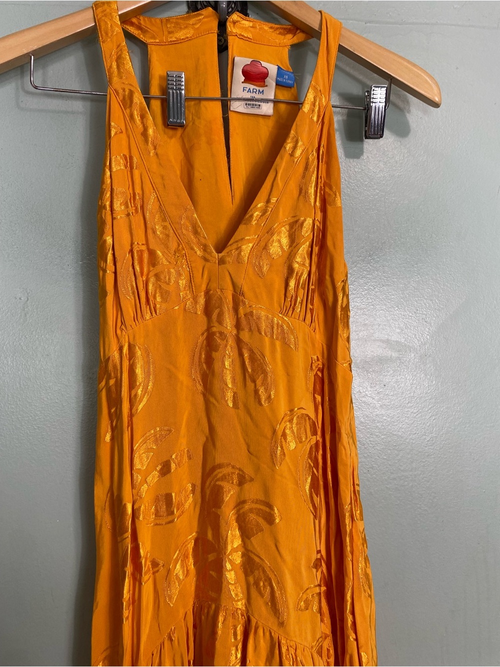 Far Rio Anthropologie V Neck Tiered Gold Orange Maxi Dress XS - Picture 3 of 8